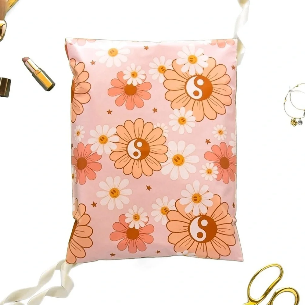 50PC Shipping Supply Bundle–25 Pink Daisy 10x13 Poly Mailers+25 Thank You Cards